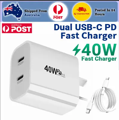 $7.99 • Buy 20W DUAL USB-C Type-C Wall Adapter PD Power 40W Fast Charger Brick For IPhone