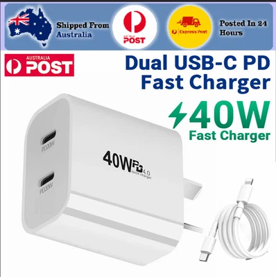$16.99 • Buy 20W DUAL USB-C Type-C Wall Adapter PD Power 40W Fast Charger Brick For IPhone