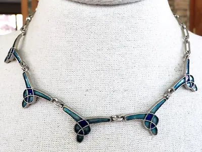 Vtg Etruscan Revival Blue Enamel Matte Silver Tone Choker  17.75  Tension Clasp • $42.08