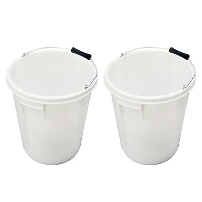 2 X 25L White Plastic Bucket With Metal Handle Storage Plasterers Mixing Home • £16.19