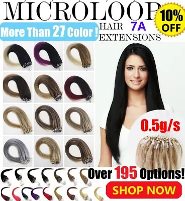 Micro Loop Ring Nano Beads Indian Remy Human Hair Extensions Pre Bonded 100s • £22.47