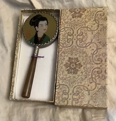 Vintage Chinese Asian Hand Painted Porcelain Handheld Vanity Mirror • $6.99