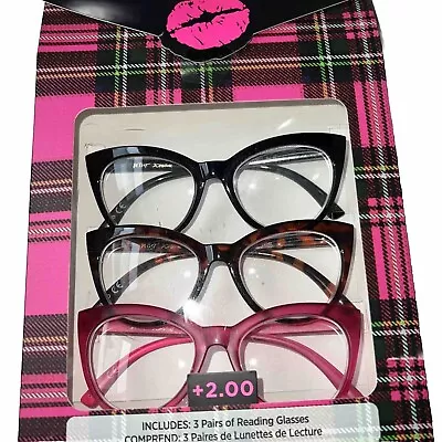 Betsey Johnson 3 Pack Premium Reading Glasses Readers ❤️+2.00 Cat-eye New • $25.90