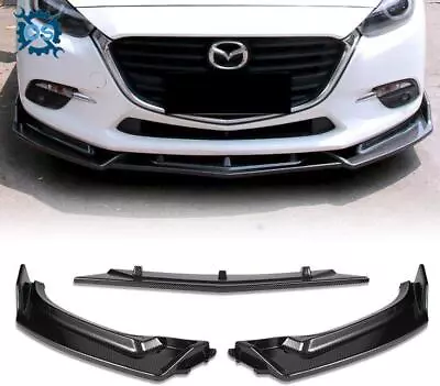 $45.99 • Buy For 2014-2018 Mazda 3 Axela Carbon Black Front Bumper Body Kit Spoiler Lip 3PCS