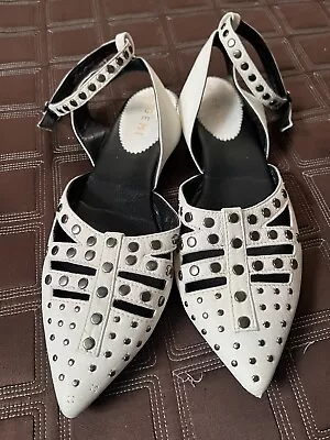 M GEMI Women’s Studded Flats White Leather Slingback Pointed Toe USA 9 EU 39 • $25