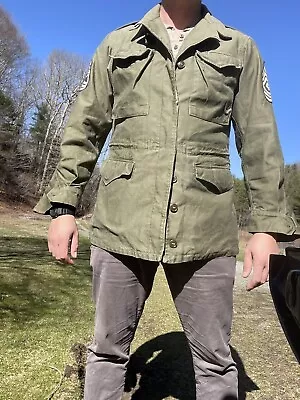WWII M43 Field Jacket With Rank Patches Size 36L (medium) US OG107 Green Army • $110