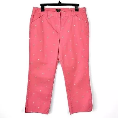 NWT J. Crew Pink Martini Glass Embroidered Cropped Capri Pants Size 10 • $34.96