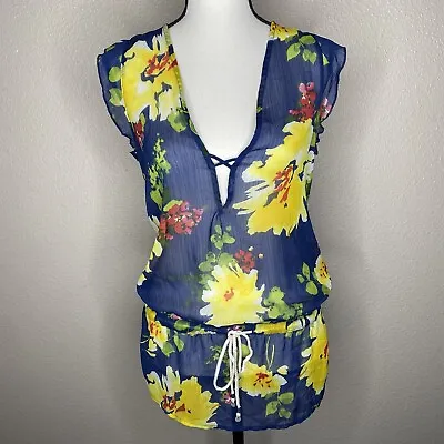 $13.99 • Buy Gilly Hicks Sydney Blue Floral V-Neck Open Back Swim Suit Cover-Up; Size Small