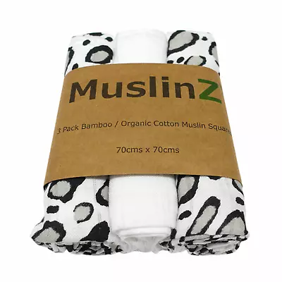 MuslinZ 3PK Luxury Baby Sensory Muslin Squares Bamboo/Organic Cotton Leopard • £12.99