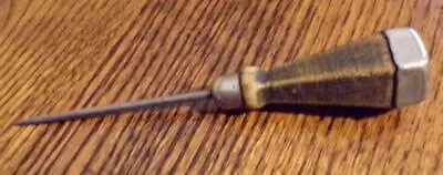 Vintage Wood Handled Scratch Awl Or Tool Ice Pick Metal Hexagon Top 6.75” • $8.50