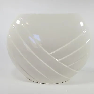 Vintage Haeger Vase: White Mid Century Modern Arc Lined Decor Slim Round 9.5  T • $75