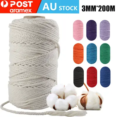 200M 3mm Natural Cotton String Twisted Cord Craft Macrame Artisan Rope Weaving   • $19.19