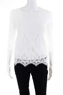 Beyond Vintage Womens Embroidered Lace Overlay Crew Neck Blouse White Size S • $34.01