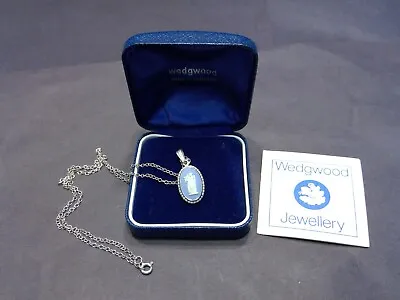 £69.54 • Buy Vintage Wedgwood Blue Jasperware Oval Necklace With Sterling Silver Chain W/Box