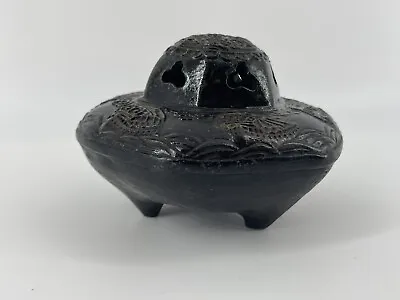 Vtg Cast Iron Pagoda Footed Incense Burner Black 3.5 T Ship Schooner Fairy Light • $24.95