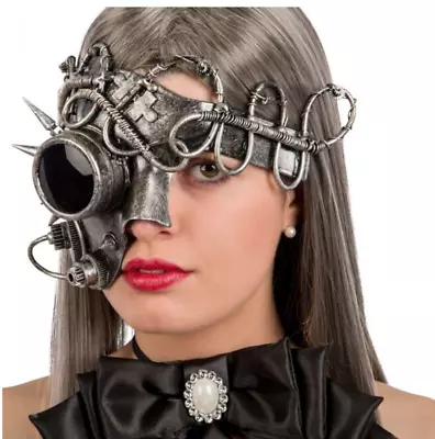 £22.99 • Buy Steampunk Masquerade Mask Silver Monocle Halloween Fancy Dress Cyborg Phantom
