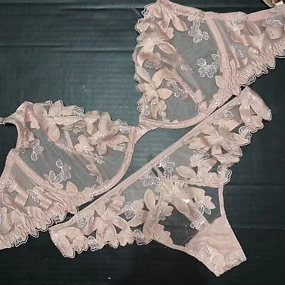 Victoria's Secret Unlined 32DDD34DDD36DD BRA SET M Dusty Pink Taupe APPLIQUÉ • $69.99