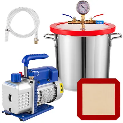 $102.99 • Buy 3 Gallon Vacuum Chamber W/ 4 CFM Deep Vane Pump Purge Degas Epoxy Silicone Resin
