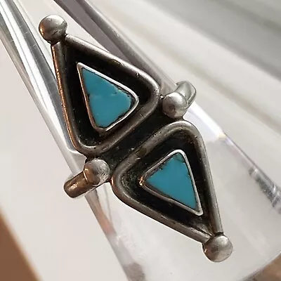 Zuni Sterling Silver Ring Flush Inlay Turquoise Vintage Size 6 • $39.99