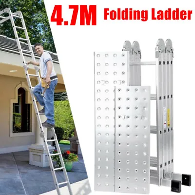 4.7 Metre Aluminum Folding Multipurpose Combination Platform Ladder EN131 • £32.97