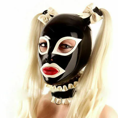 100%Latex Rubber 0.4mm Hood Costume Black Headgear Cosplay Maid Masquerade  • £46.54