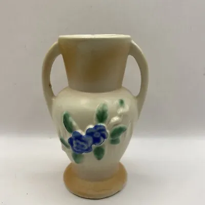 Vintage Morton Pottery Vase Blue Flowers  • $23