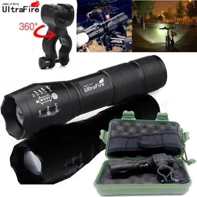 Zoom Flashlight 60000Lumens LED Lamp Police Tactical 18650 Torch Bicycle Clip • £6.42