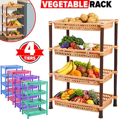 4 Tier Vegetable Rack Fruit Storage Kitchen Basket Stacking Utility Stackable • £10.99