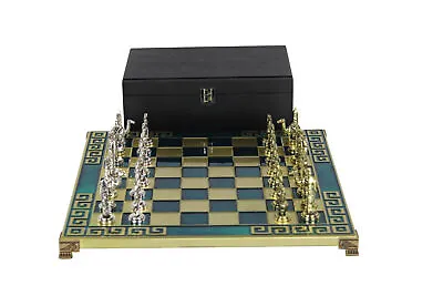 Blue Metal Chess Set With Egyptian Chess Pieces 11 Inch • £98.99