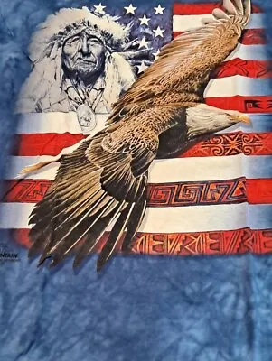 Vintage Native American Indian T-Shirt Size S NOS Patriotic Eagle Indian Flag T • $8.77