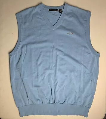 Greg Norman Golf Sweater Vest XXL 2XL Light Blue Cotton V Neck Pullover Mens EUC • $20