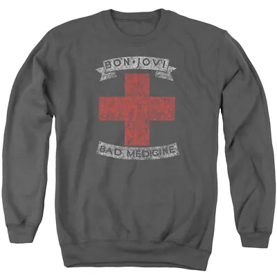 Bon Jovi Bad Medicine Crewneck Sweatshirt Licensed Rock Band Merch Charcoal • $26.59