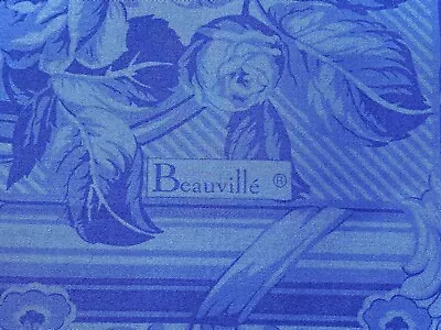 BEAUVILLE Mathilde Roses FRENCH PRINTED COTTON Blue TABLECLOTH  67x98” New • $300