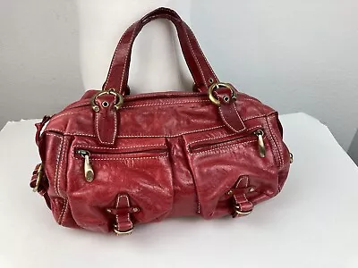 Francesco Biasia Red Leather Handbag Purse Double Handle Zipper Pockets • $33.96