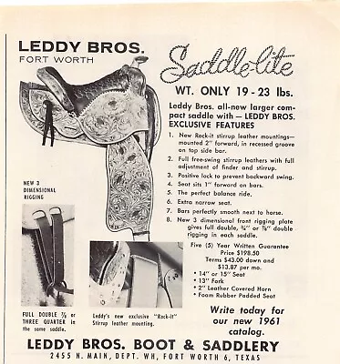 Leddy Brothers Fort Worth Texas Boot & Saddlery Vintage Magazine Print Ad • $19.95