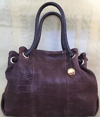 Rare Beautiful Furla Chocolate Brown Tan Grained Leather Sack Hand Tote Bag • £19.99