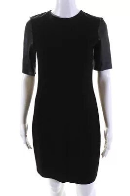 Vince Womens Leather Half Sleeve Sheath Dress Black Size 2 LL19LL • $19.99