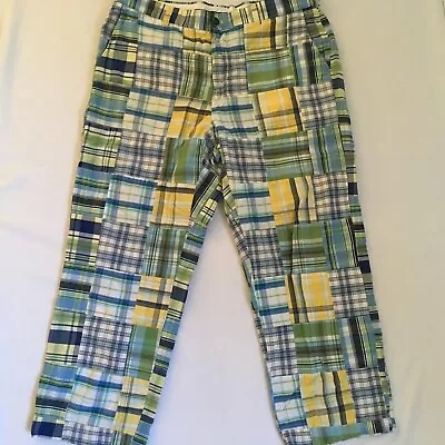 Brooks Brothers Country Club Madras Patchwork Plaid Flat Front Pants 36x26 • $32