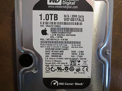 WD WD1001FALS-41K1B0 DCM:HBNNHV2AB Apple#655-1475G 1.0TB 3.5  Sata Hard Drive • $91.01