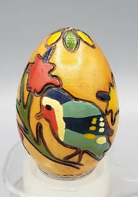 Wooden Decorative Egg Ornament Hand Carved And Painted Birds Scene • $13.95