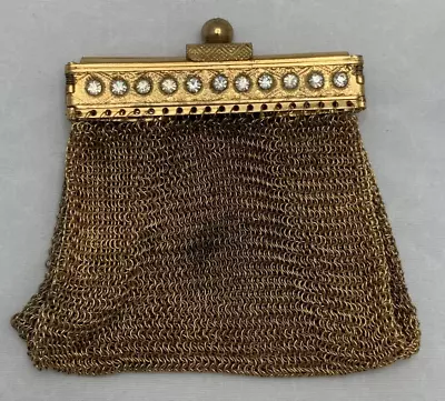 Vintage Mesh Coin Purse Handbag Germany Rhinestone Jewel Gold Tone Chainmail • $86