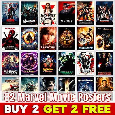 All Marvel Movie Series Posters Classic Wall Art Retro Picture Print Movies TV • £9.97