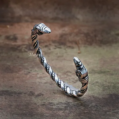 7 Inch Mens Stainless Steel Norse Viking Raven Bangle Bracelet Arm Ring Gift • $15.99
