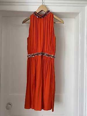 Matthew Williamson Orange Silk Sleeveless Midi Dress UK8 High Kneck • £25