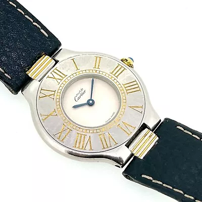 CARTIER Must De 21 Round Watch Stainless Steel Gold Swiss Quartz 31 MM • $1033.85