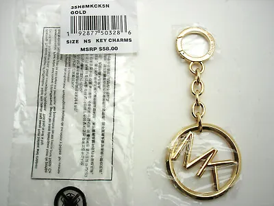 New Michael Kors Gold MK Logo Keychain Round Purse Charm/Hanger • $41.98