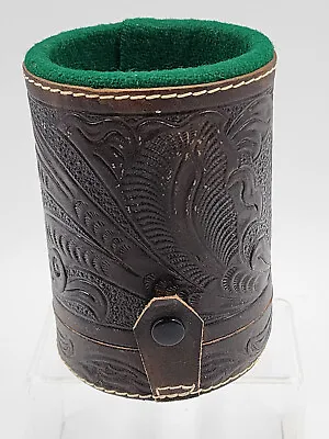 Vtg Leather Case & Cup Dice Casino Traditional Mexican Play Poker Bakelite(?) • $27.99