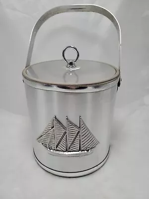 $40 • Buy Vintage Georges Briard “Sailboat” Ice Bucket Silver Aluminum Handle Lid Vtg