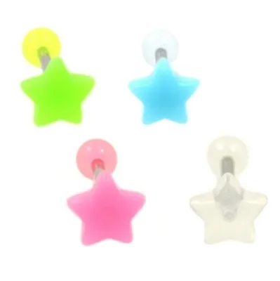 $5.29 • Buy GLOW IN THE DARK VIBRANT STAR TONGUE RING PIERCING BARBELL 14 Gauge 5/8  JEWELRY