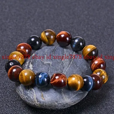 6/8/10/12/14mm Natural Multicolor Tiger's Eye Round Gemstone Beads Bracelet 7.5  • $2.99